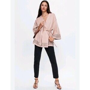 NWT Zara Basic Faux Suede Light Blush Pink Oversized Kimono Jacket M
